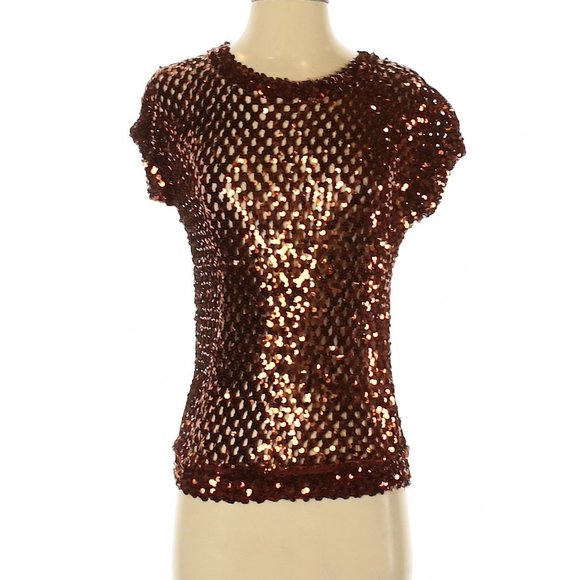 Tony Perotti Sequin Sleeve Top Medium EUC - Picture 1 of 2